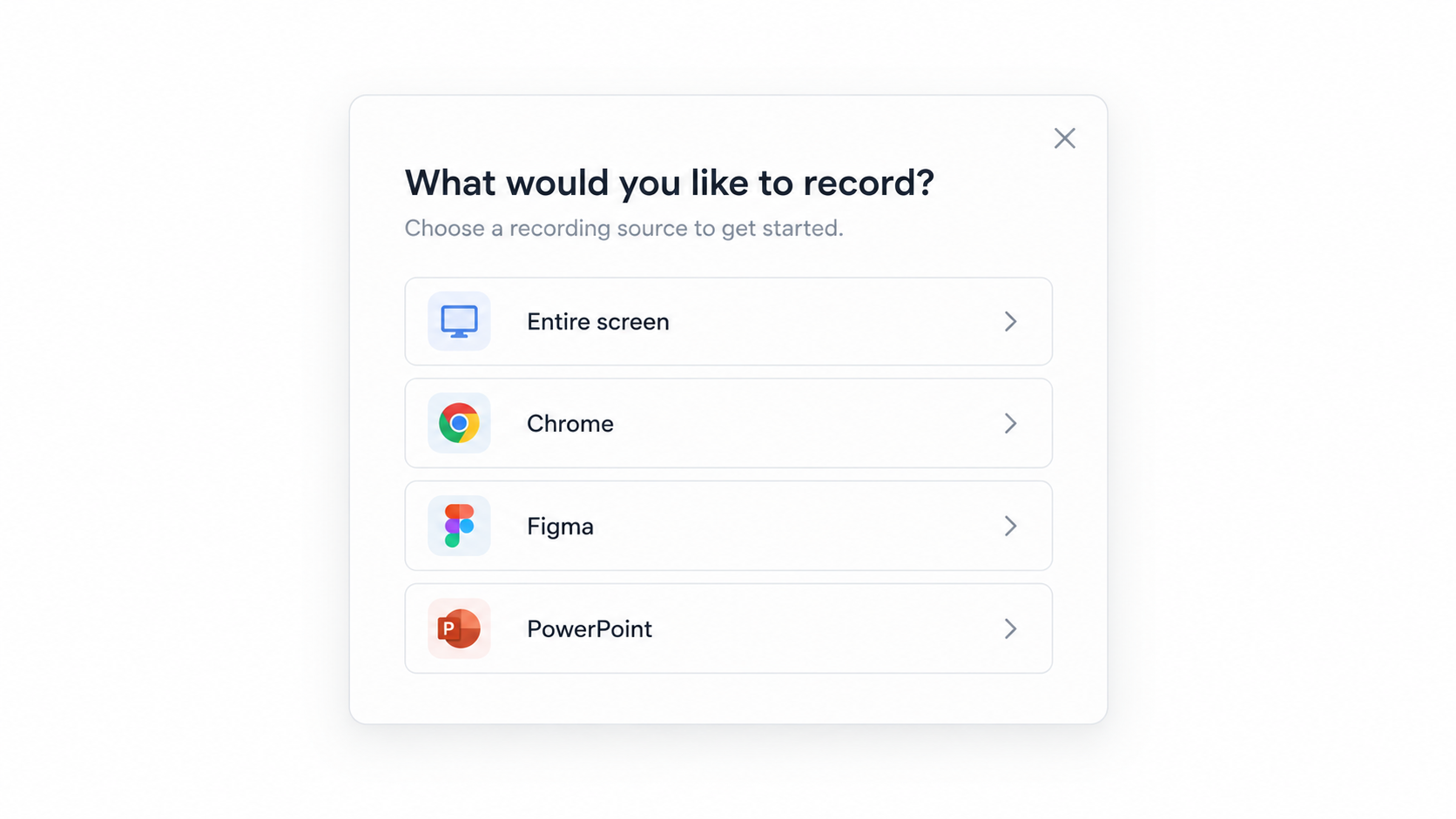 Recording source selector UI example
